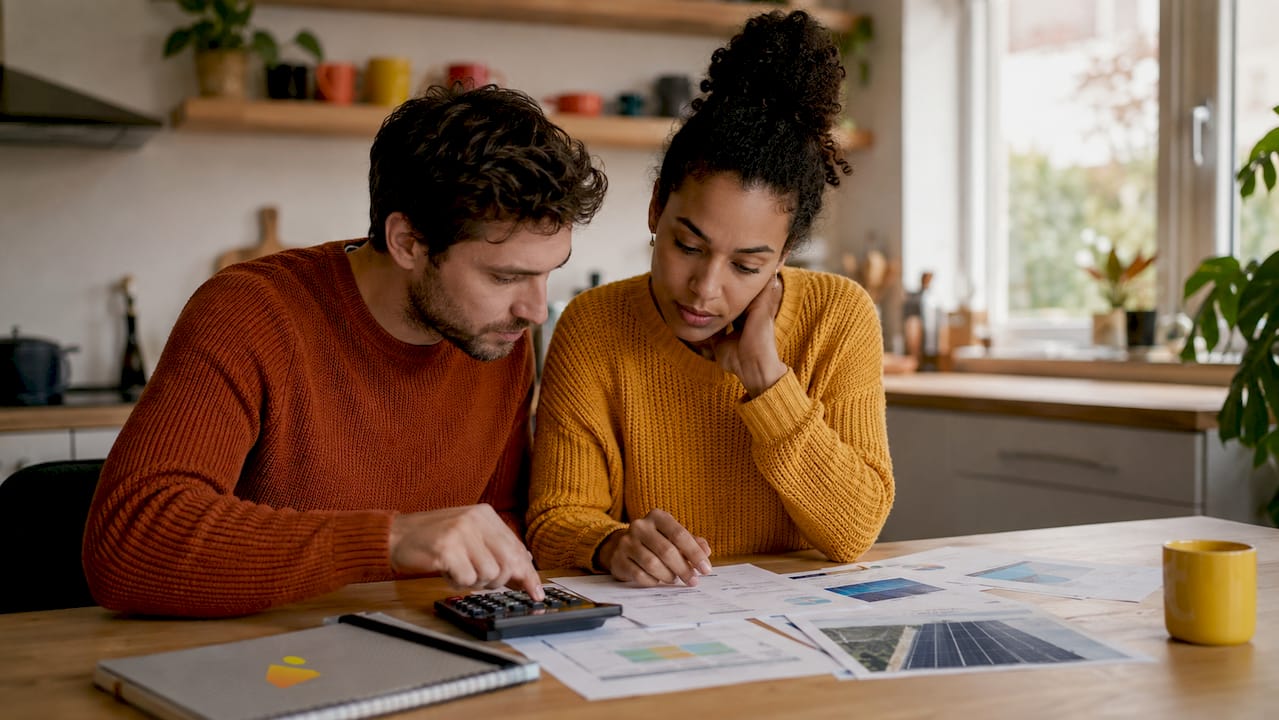 Un couple réfléchit à la manière de financer l'installation de panneaux solaires pour leur maison.