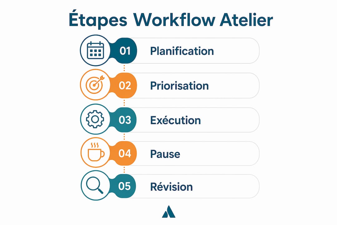 Schéma des différentes étapes du processus de production en atelier