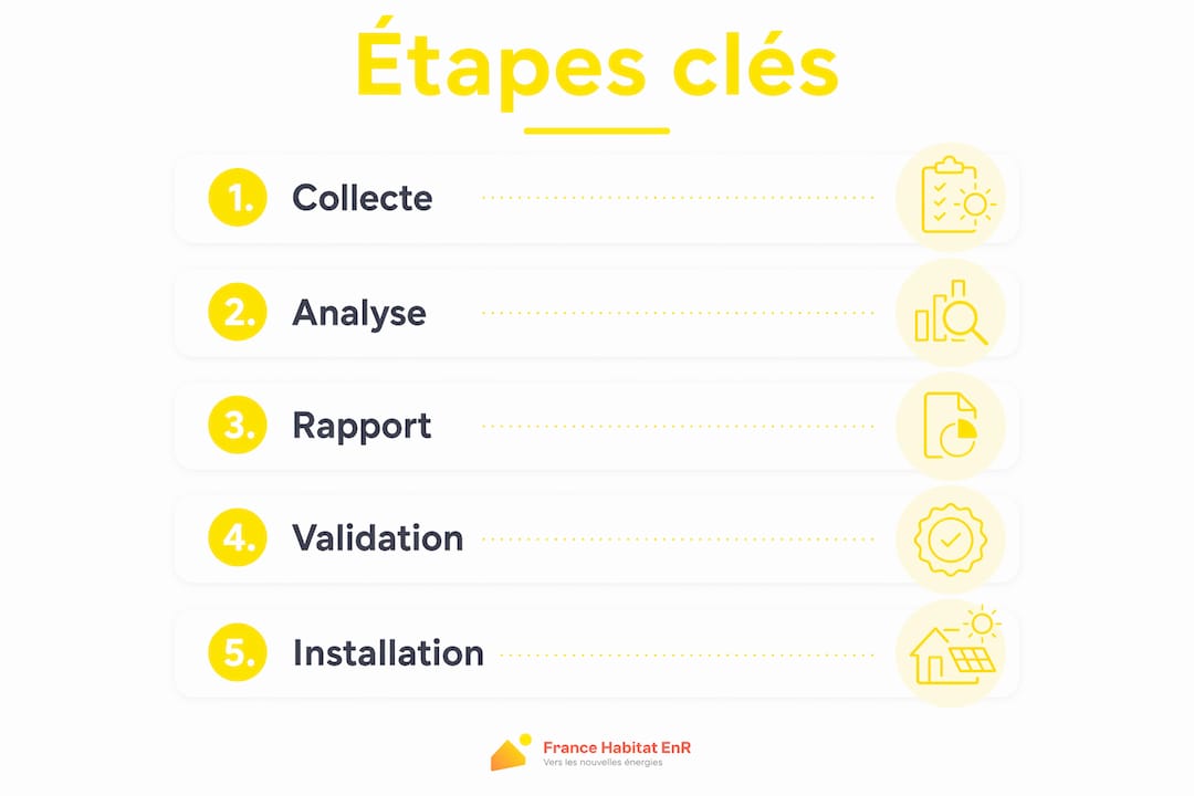 Découvrez, à travers cette infographie, les grandes étapes à suivre pour mener à bien une étude de faisabilité d’un projet solaire.