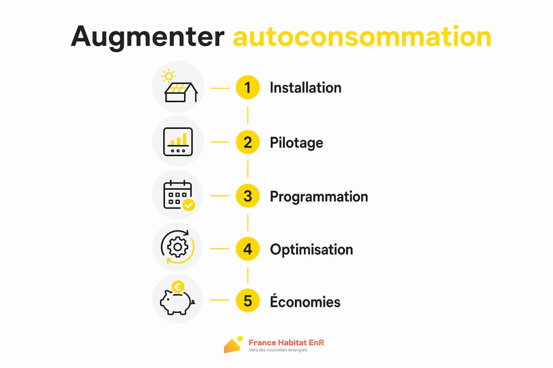 Infographie : les étapes clés pour optimiser votre autoconsommation solaire
