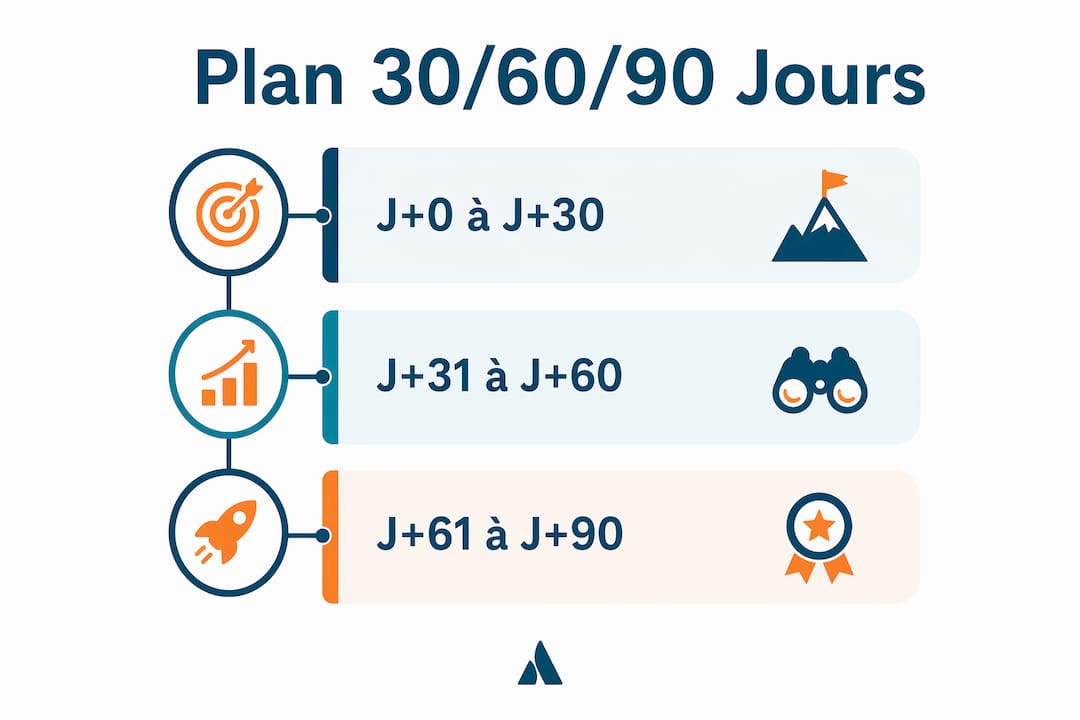 Infographie : feuille de route pour les 30, 60 et 90 premiers jours
