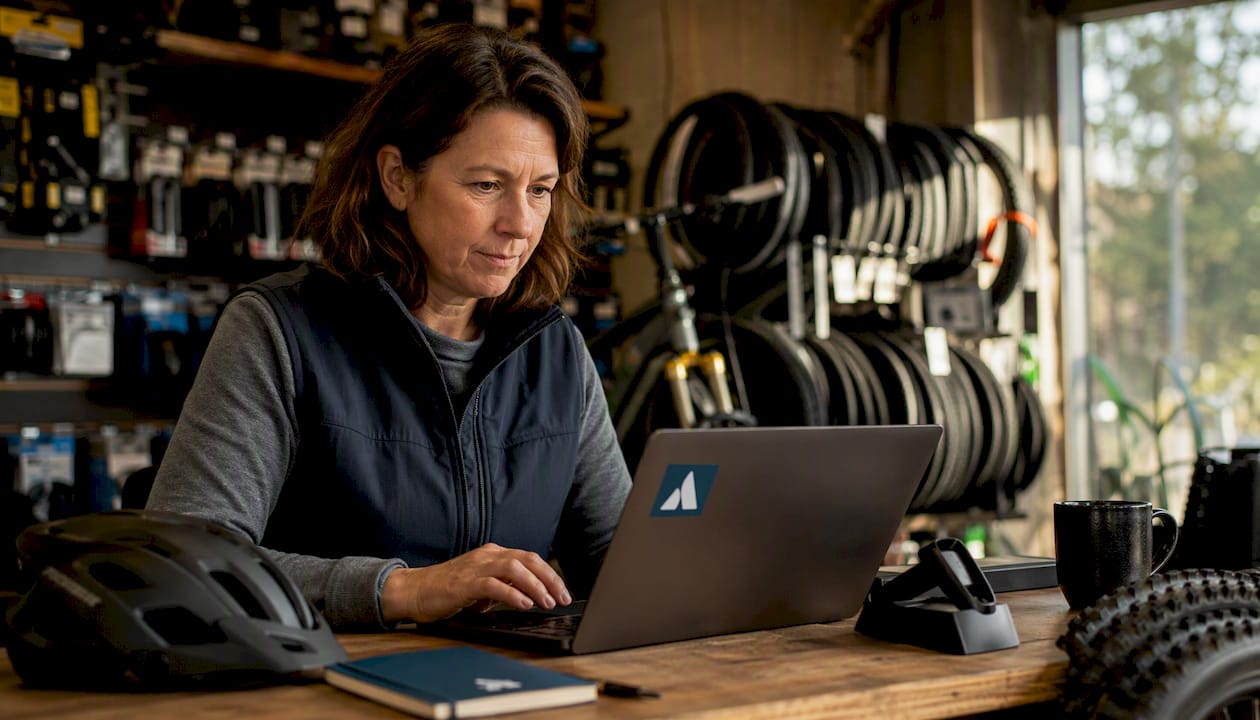 Un magasin de vélos avec un responsable à l’accueil