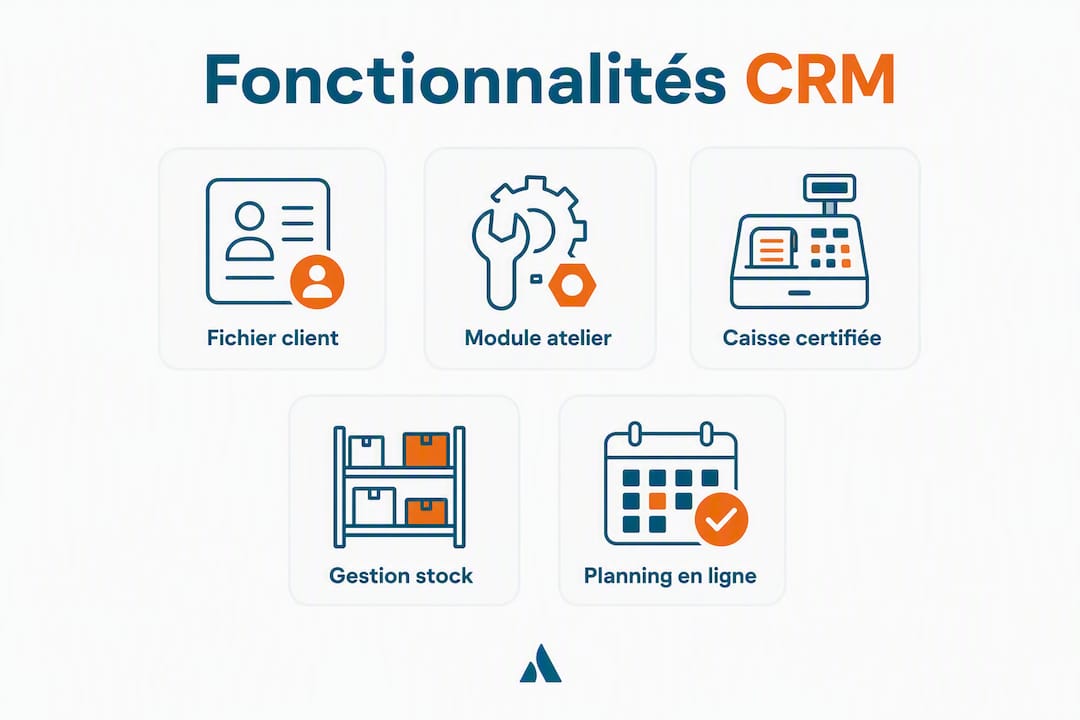 Schéma illustrant les principales étapes d’utilisation d’un CRM dédié aux magasins de vélos