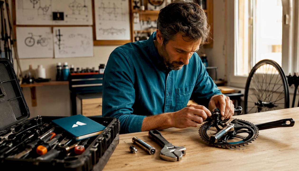 Gestion d’un atelier vélo directement sur tablette, mains à l’œuvre.