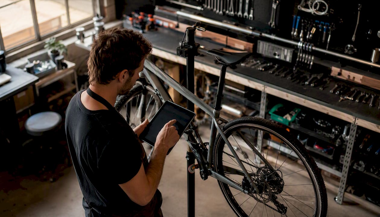 Un technicien prend des photos des dégâts sur le vélo à l'accueil.