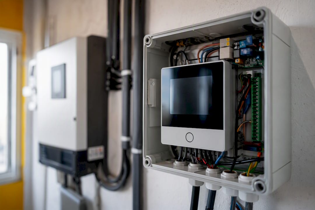 Interface de consommation électrique sur un panneau mural en gros plan