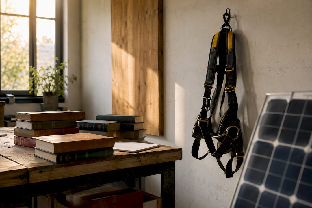 Livres de droit et harnais d’installation au bureau