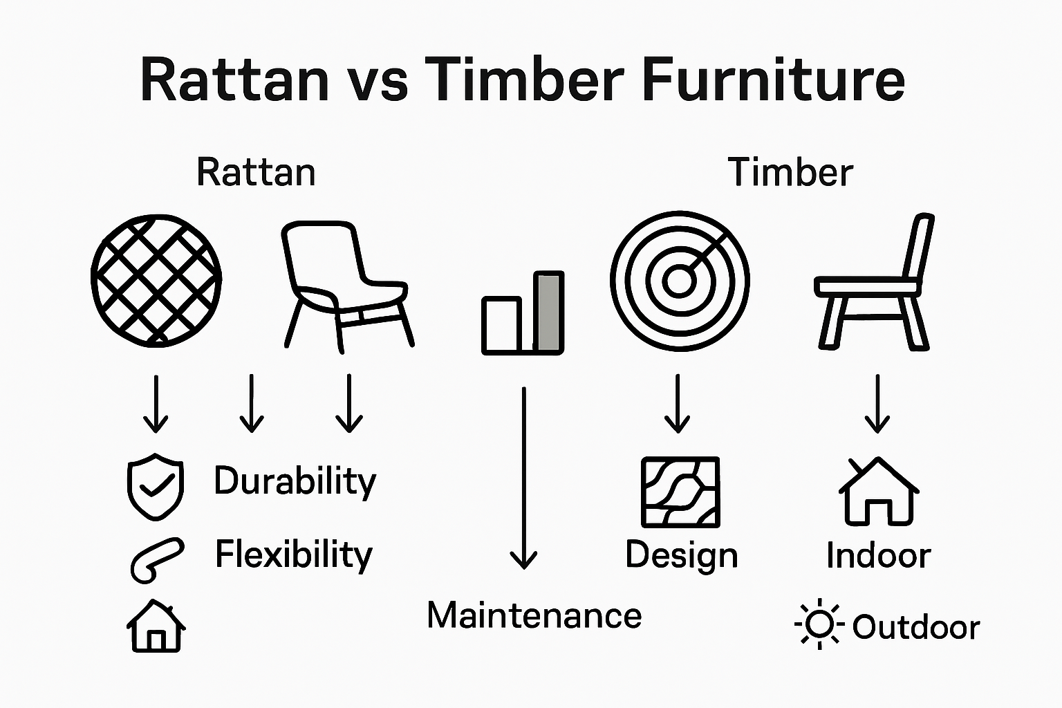 Visual comparison of rattan versus timber furniture