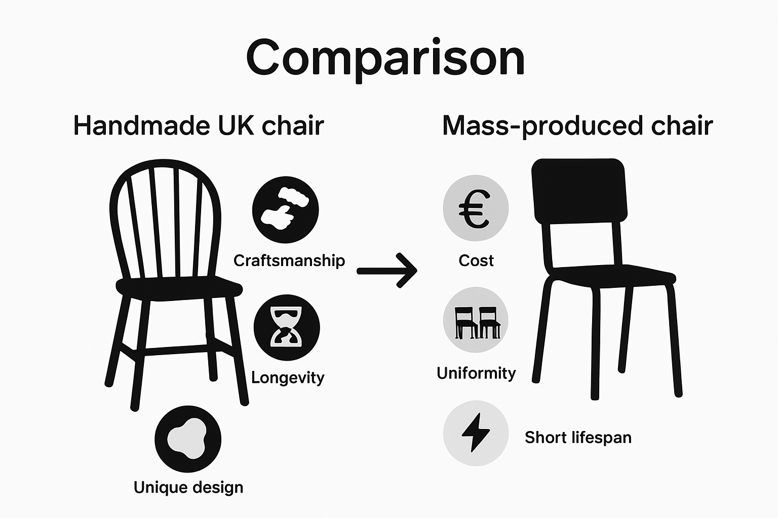 Infographic comparing handmade and mass furniture value