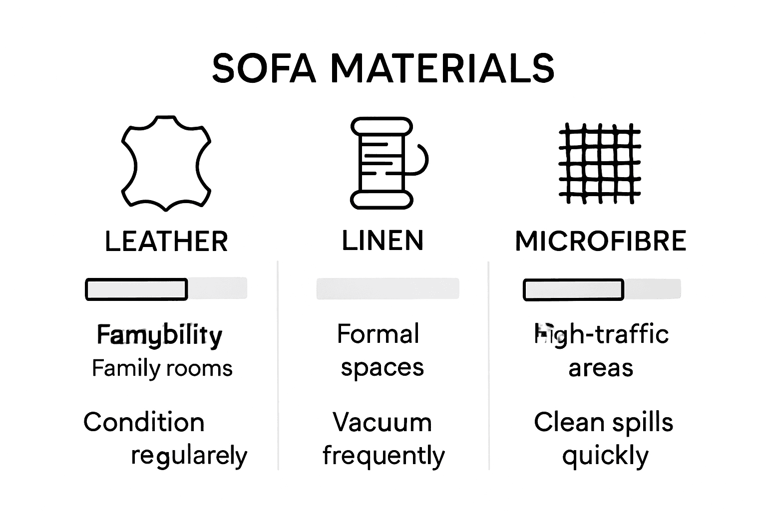 Comparison of sofa materials infographic