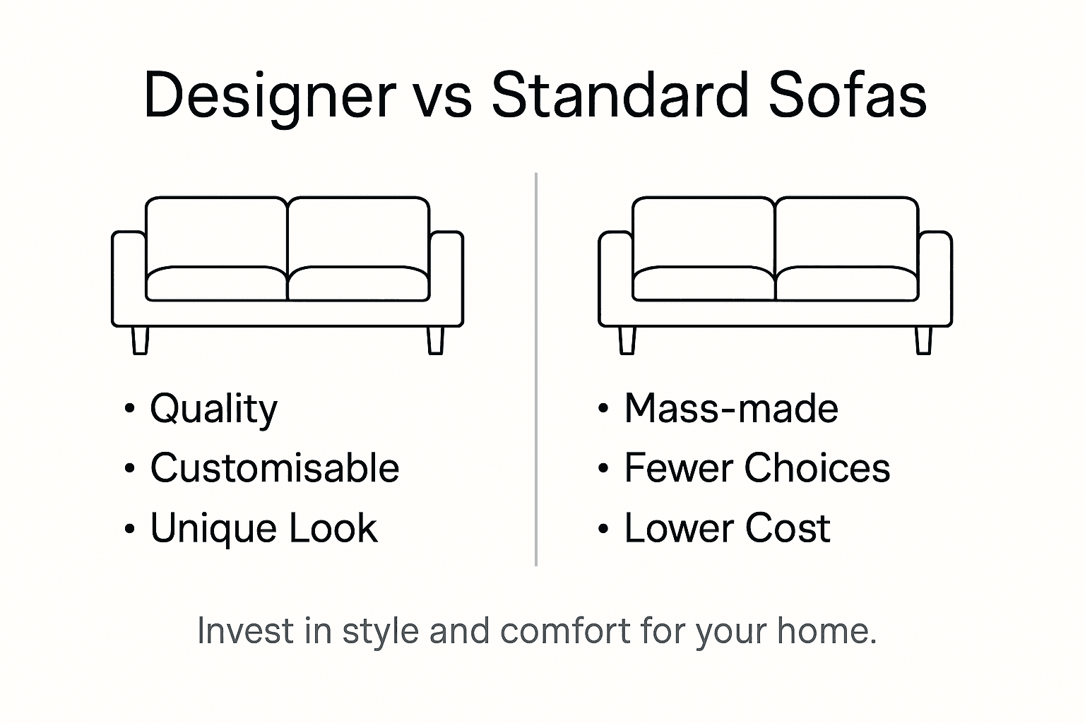 Infographic comparing designer to standard sofas