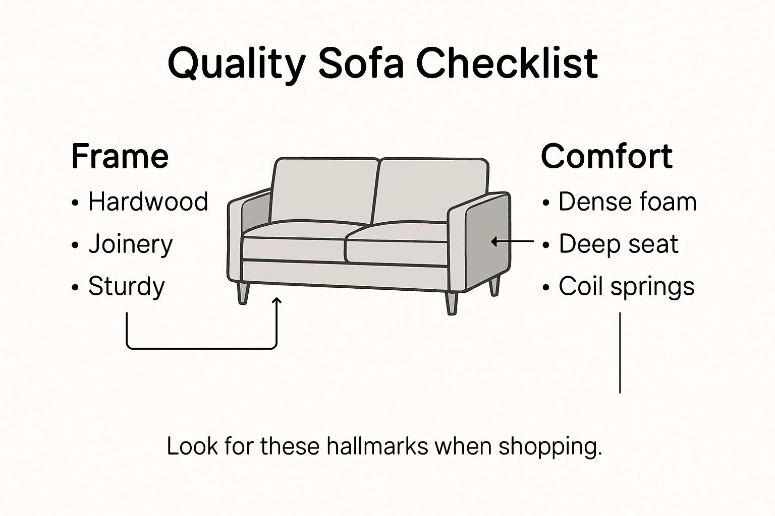 Infographic with sofa quality checklist key points