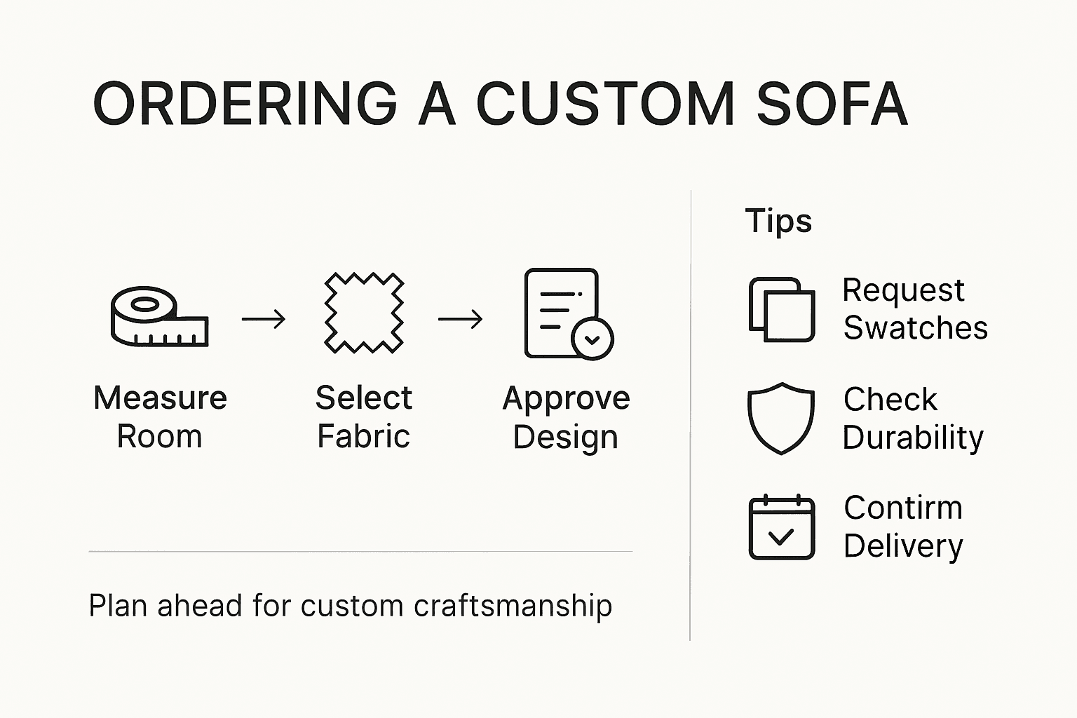 Infographic on ordering a custom sofa steps and tips
