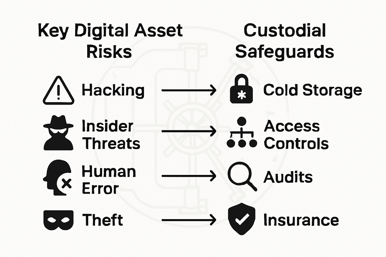 Infographic comparing risks and custodial safeguards