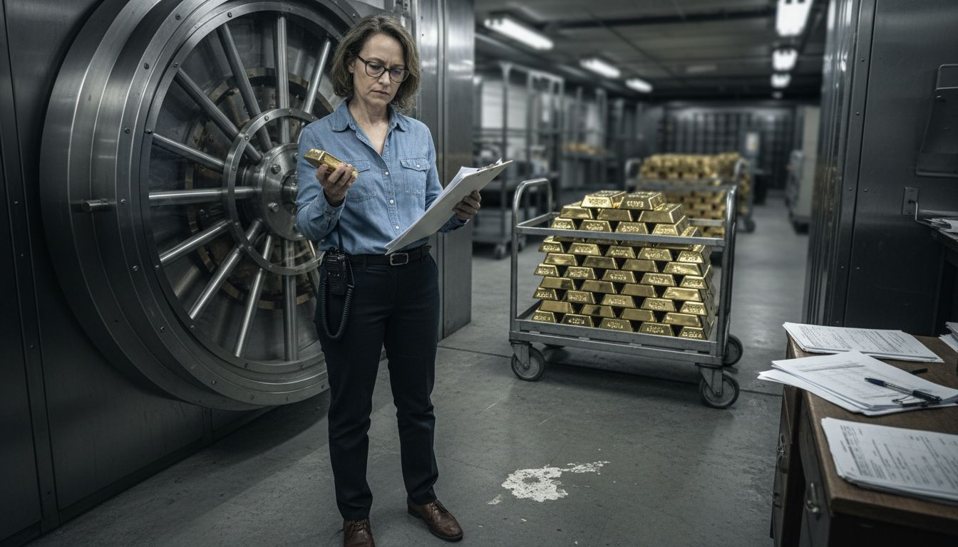 Auditor verifying gold reserves at storage vault