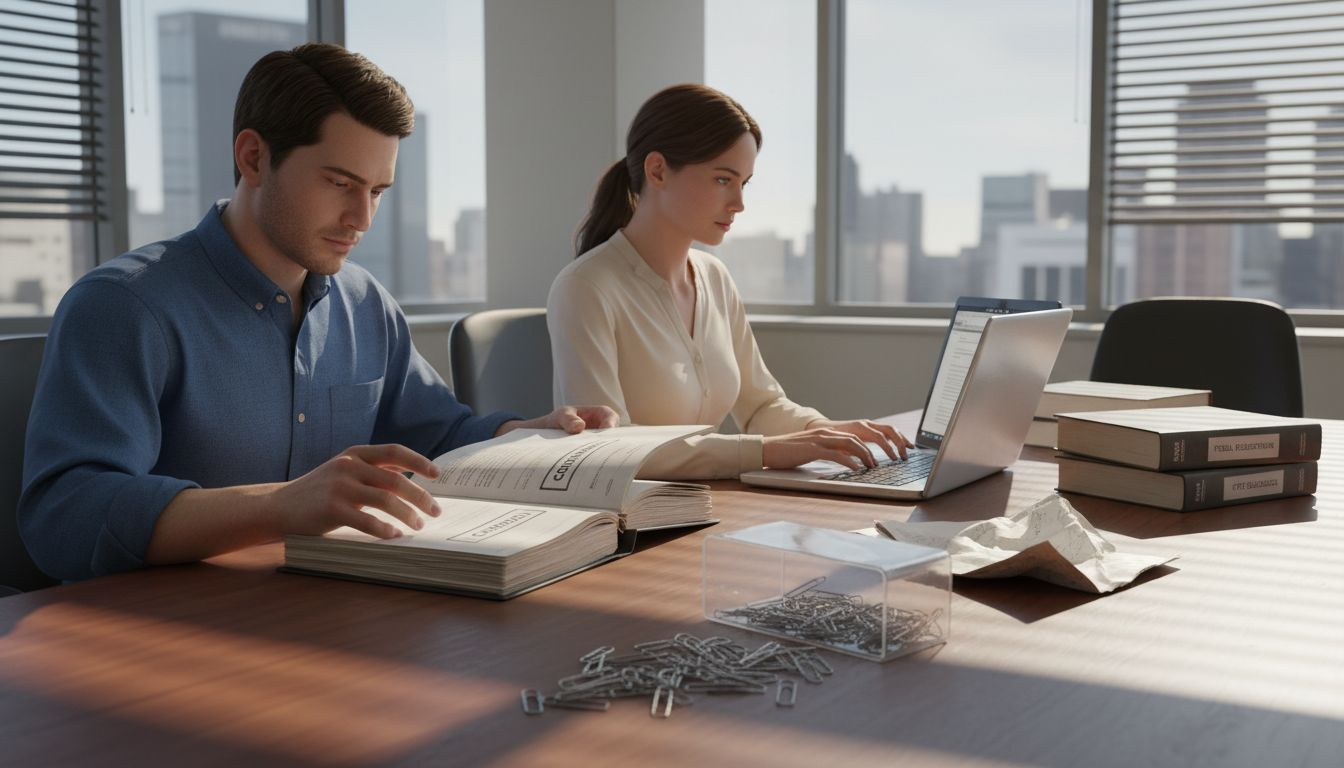 Compliance analysts study digital asset documents