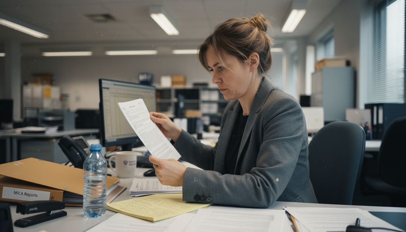Compliance officer reviewing MiCA gold documents