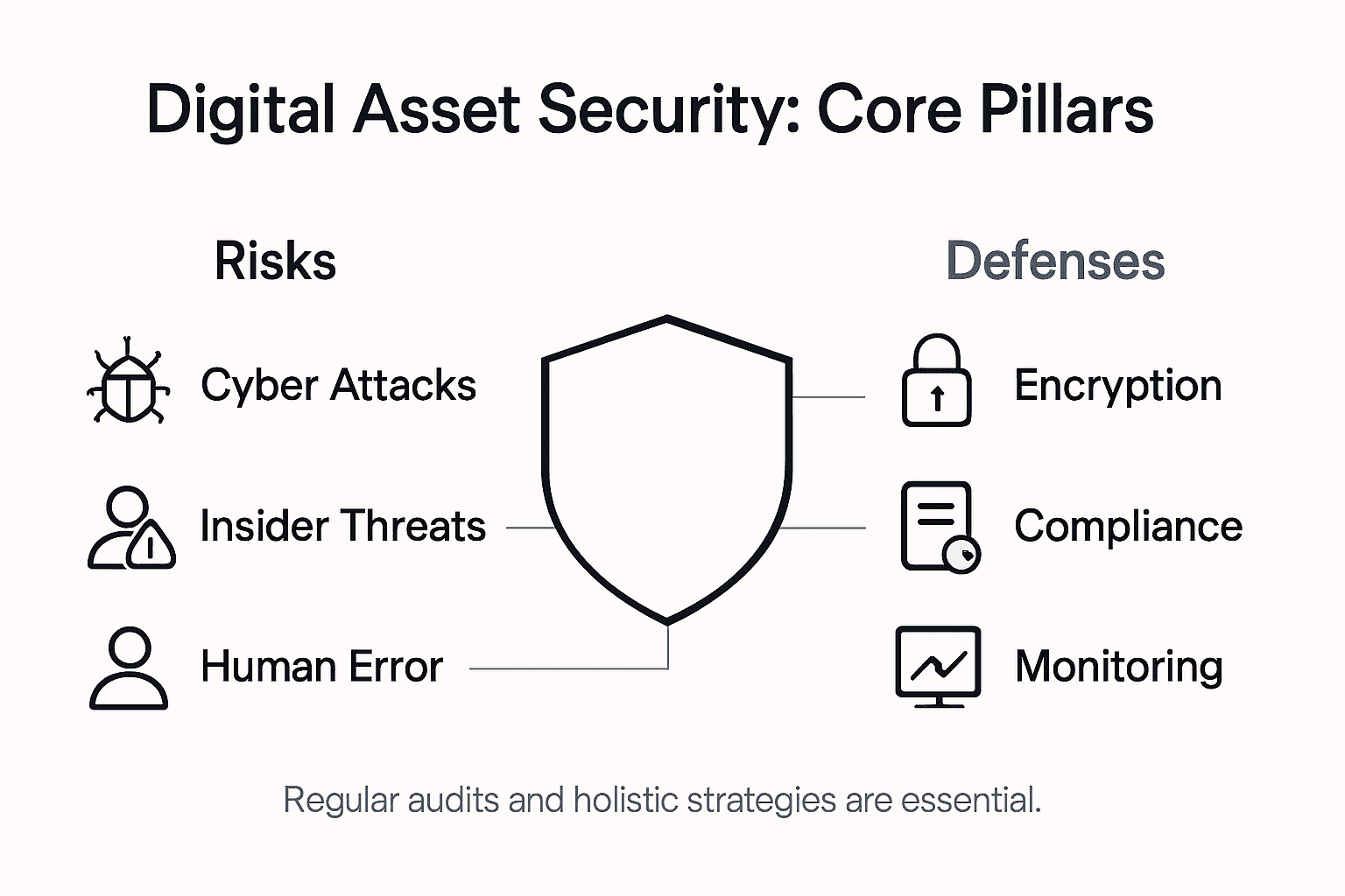 Infographic showing digital asset security core pillars