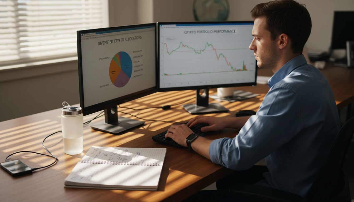 Analyst reviewing diversified crypto portfolio screens