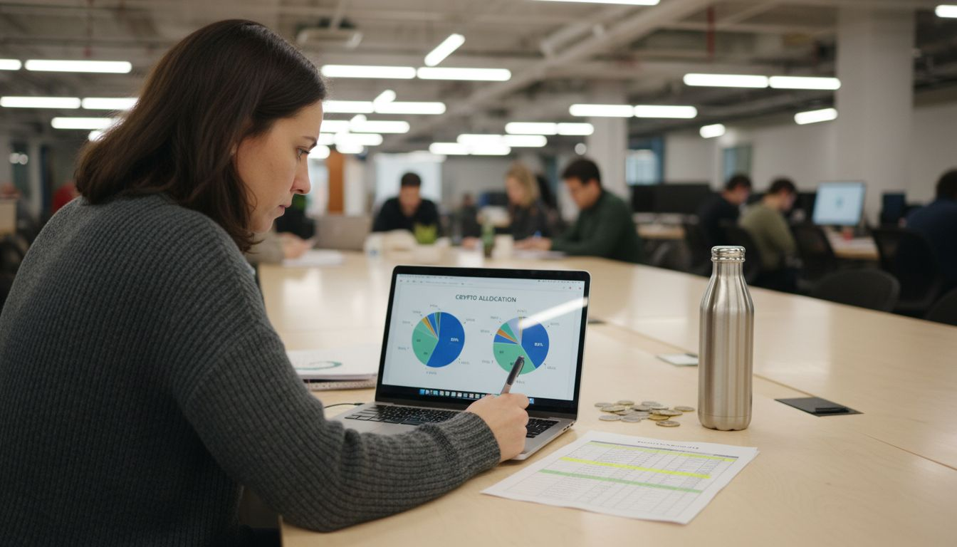 Woman planning fund allocation for crypto