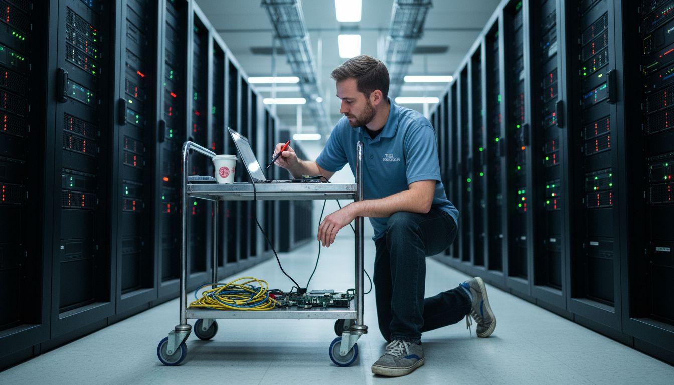 Technician working in crypto server room