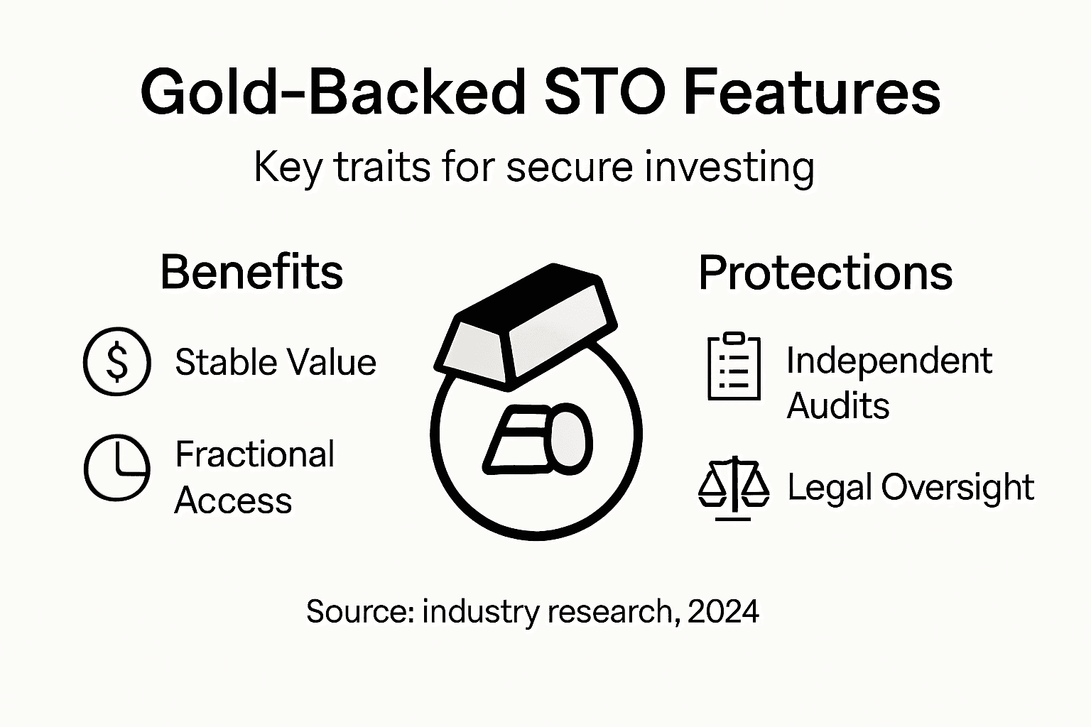Infographic outlining gold-backed security token features