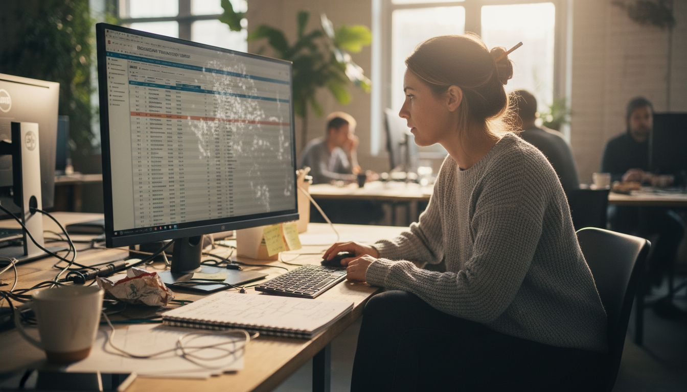 Analyst reviewing blockchain transactions at desk