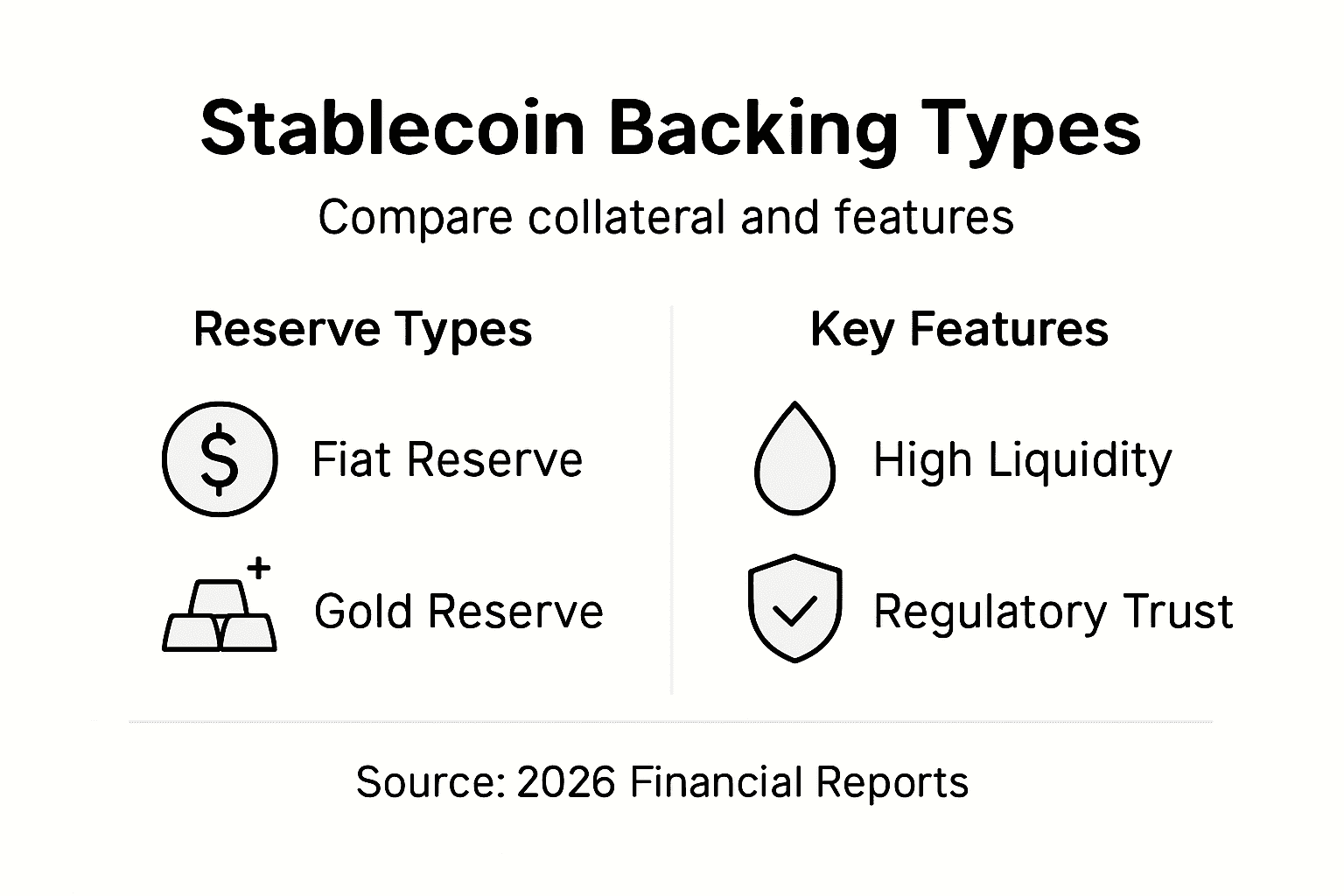 Infographic comparing stablecoin reserve types and features