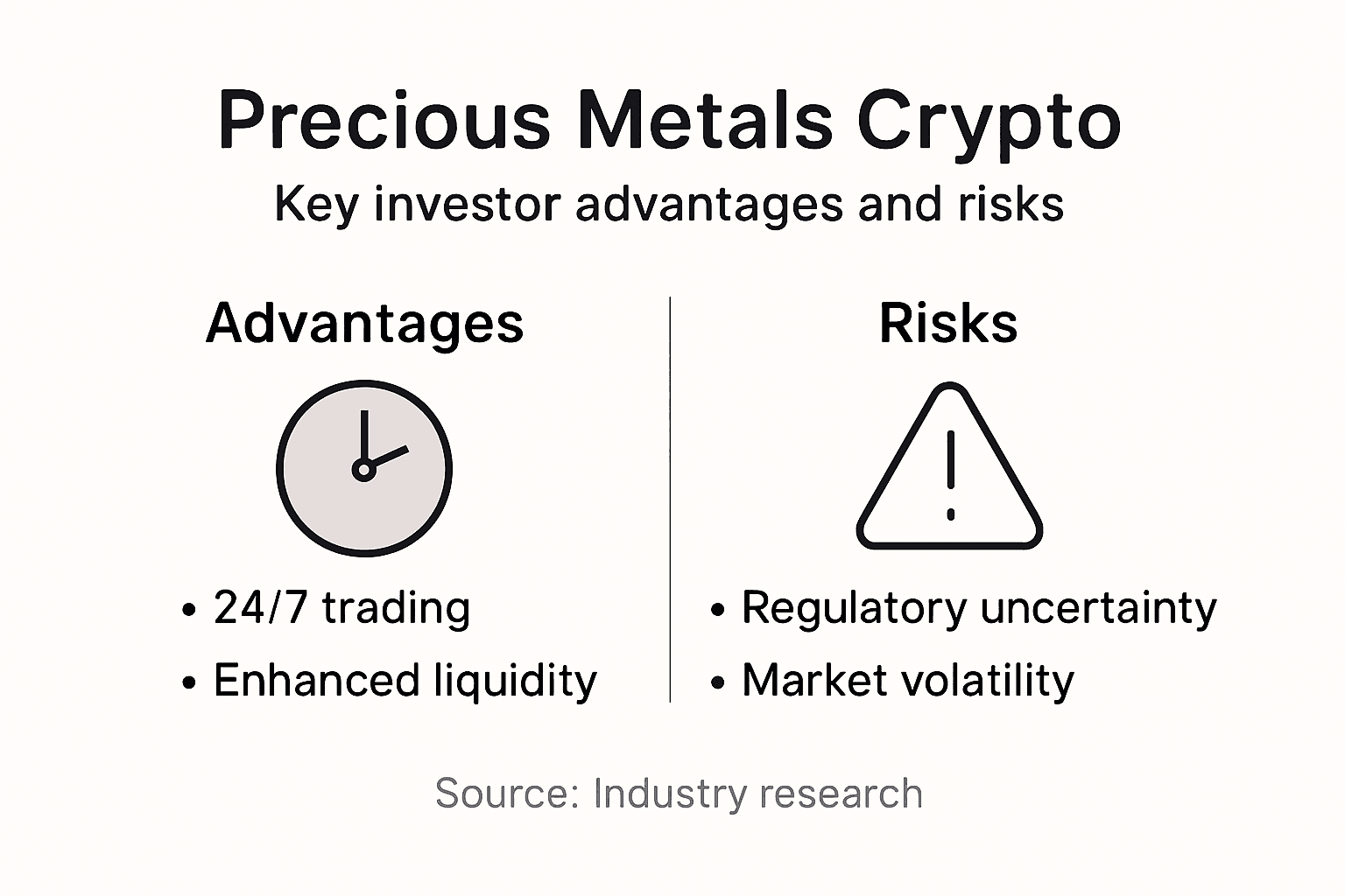 Infographic on precious metals crypto advantages and risks