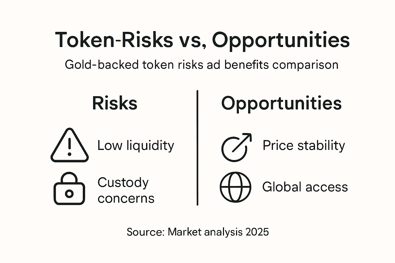 Infographic comparing gold token risks and benefits