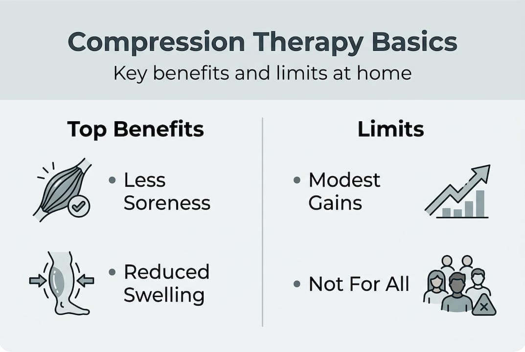 Infographic summarizing compression therapy benefits and limits