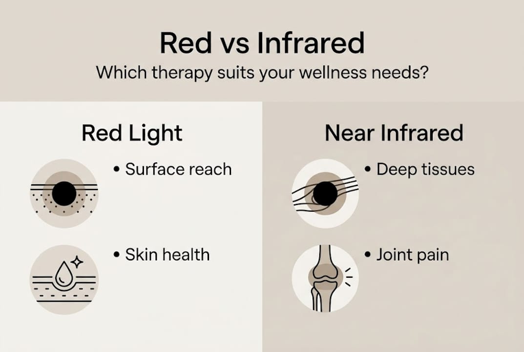 Infographic comparing red and infrared therapy
