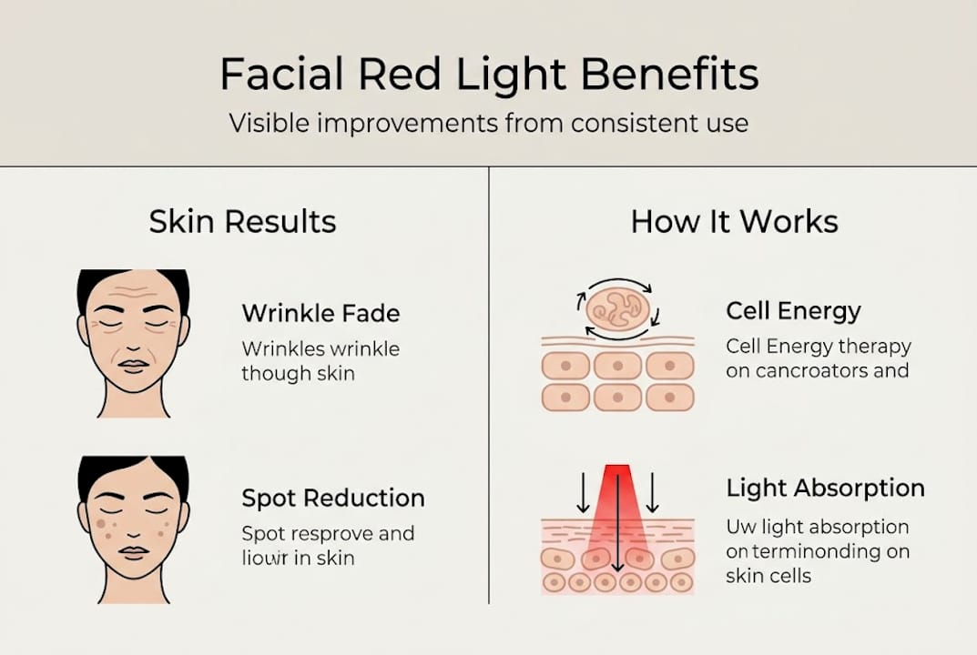 Infographic summarizing red light skin benefits