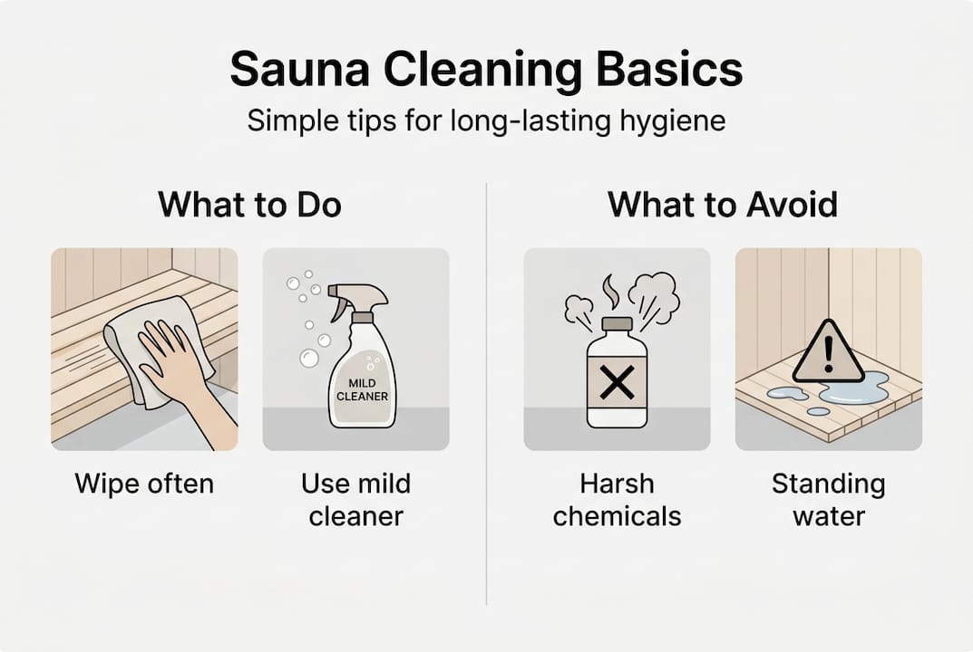 Infographic summarizing sauna cleaning basics