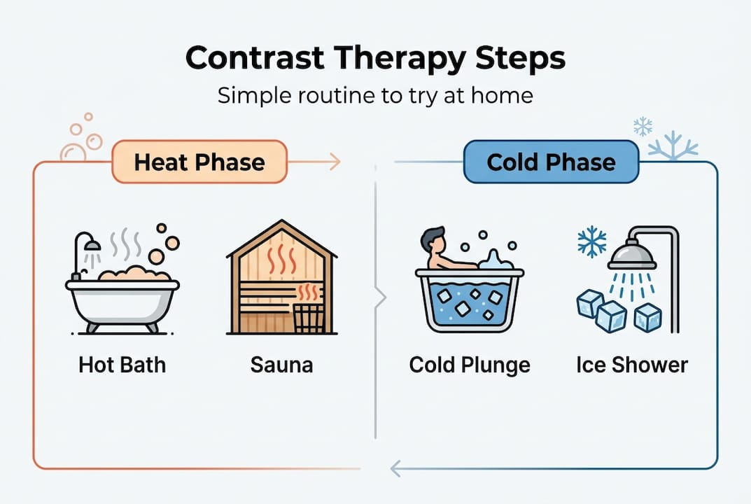 Infographic summarizing at-home contrast therapy routine