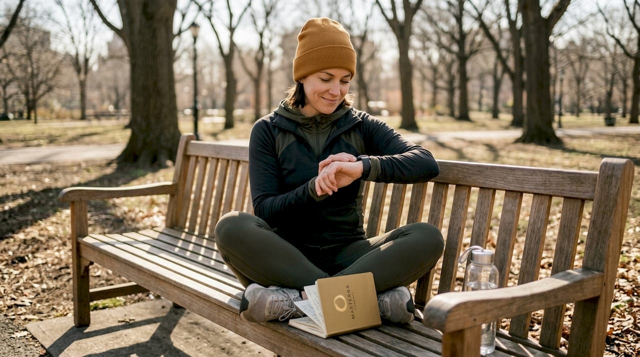 Woman checking smartwatch after cold exposure