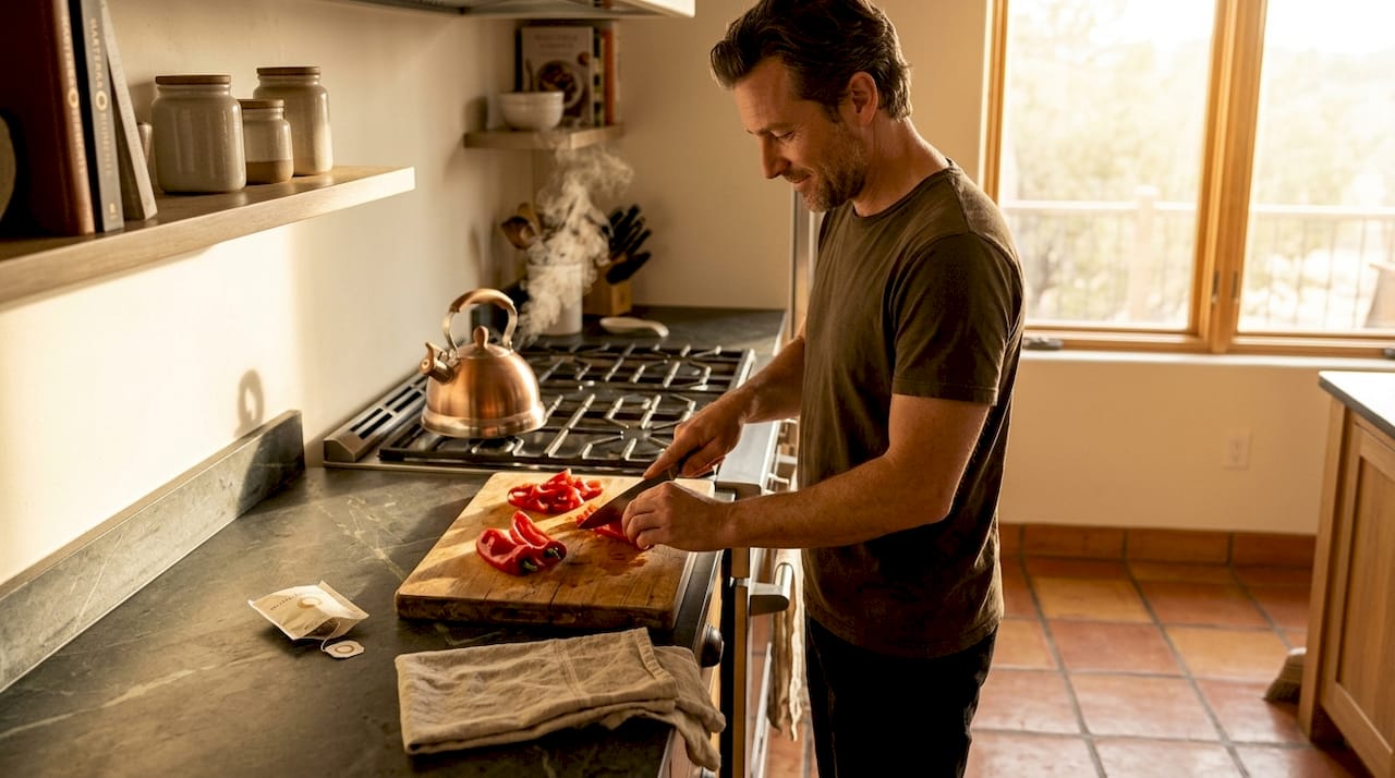 Man preparing healthy meal for daily routine