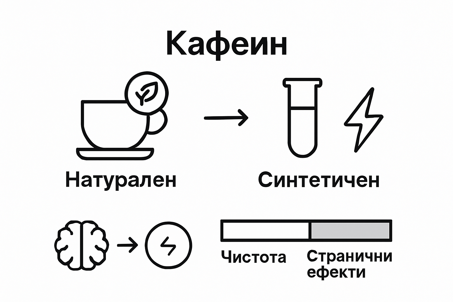 Сравнение между естествения и синтетичния кофеин: Кое е по-добро за нас? В днешно време кофеинът е навсякъде около нас – в кафето, чая, енергийните напитки и дори в някои добавки. Но замисляли ли сте се дали има разлика между кофеина, получен от природни източници, и този, произведен по синтетичен път? В тази статия ще разгледаме основните разлики, плюсове и минуси на двата вида кофеин и ще ви помогнем да направите по-информиран избор.