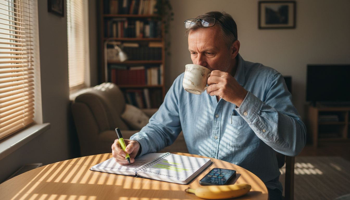 Мъж подрежда ежедневните си задачи у дома