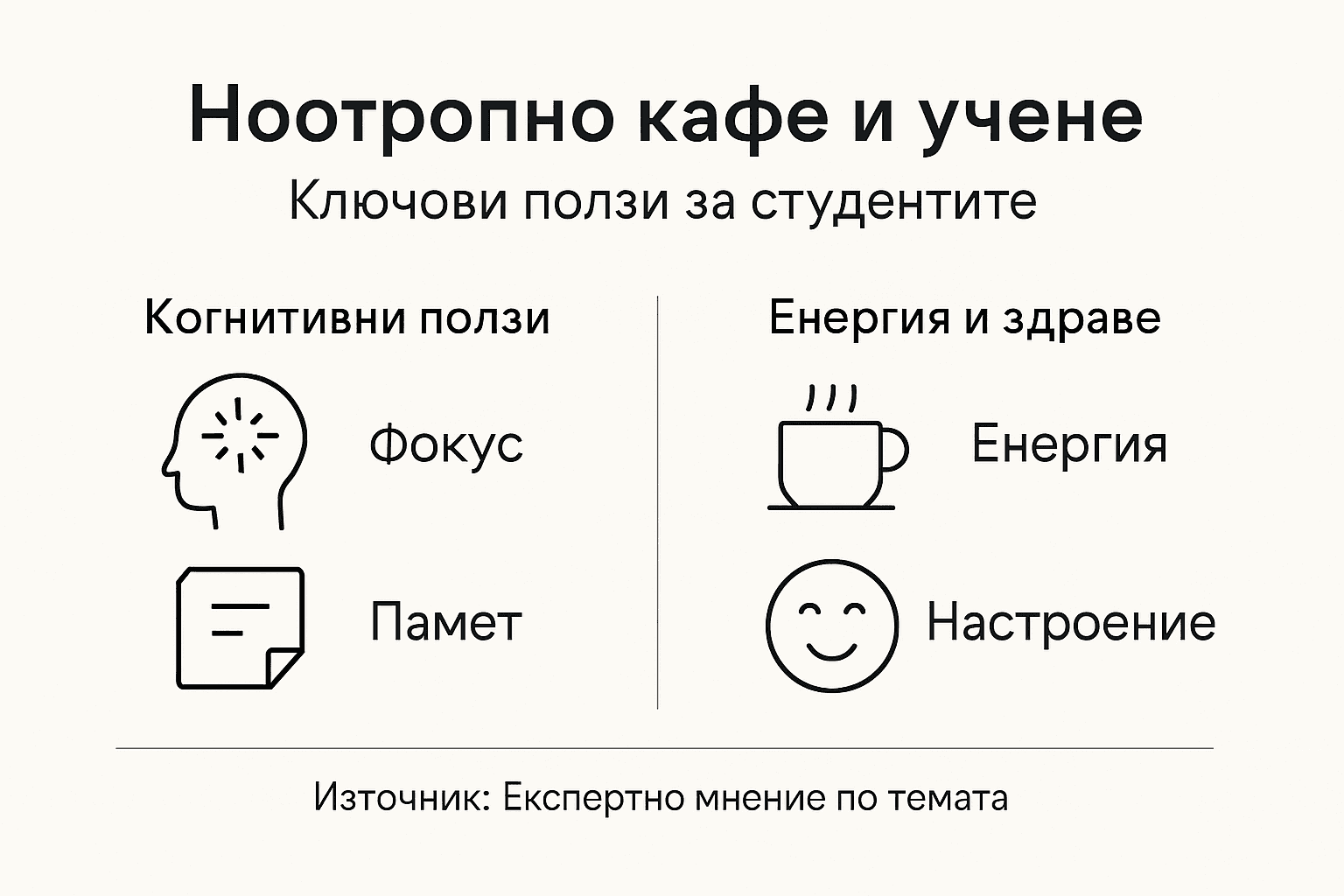 Инфографика: основни предимства на кафето с ноотропни добавки
