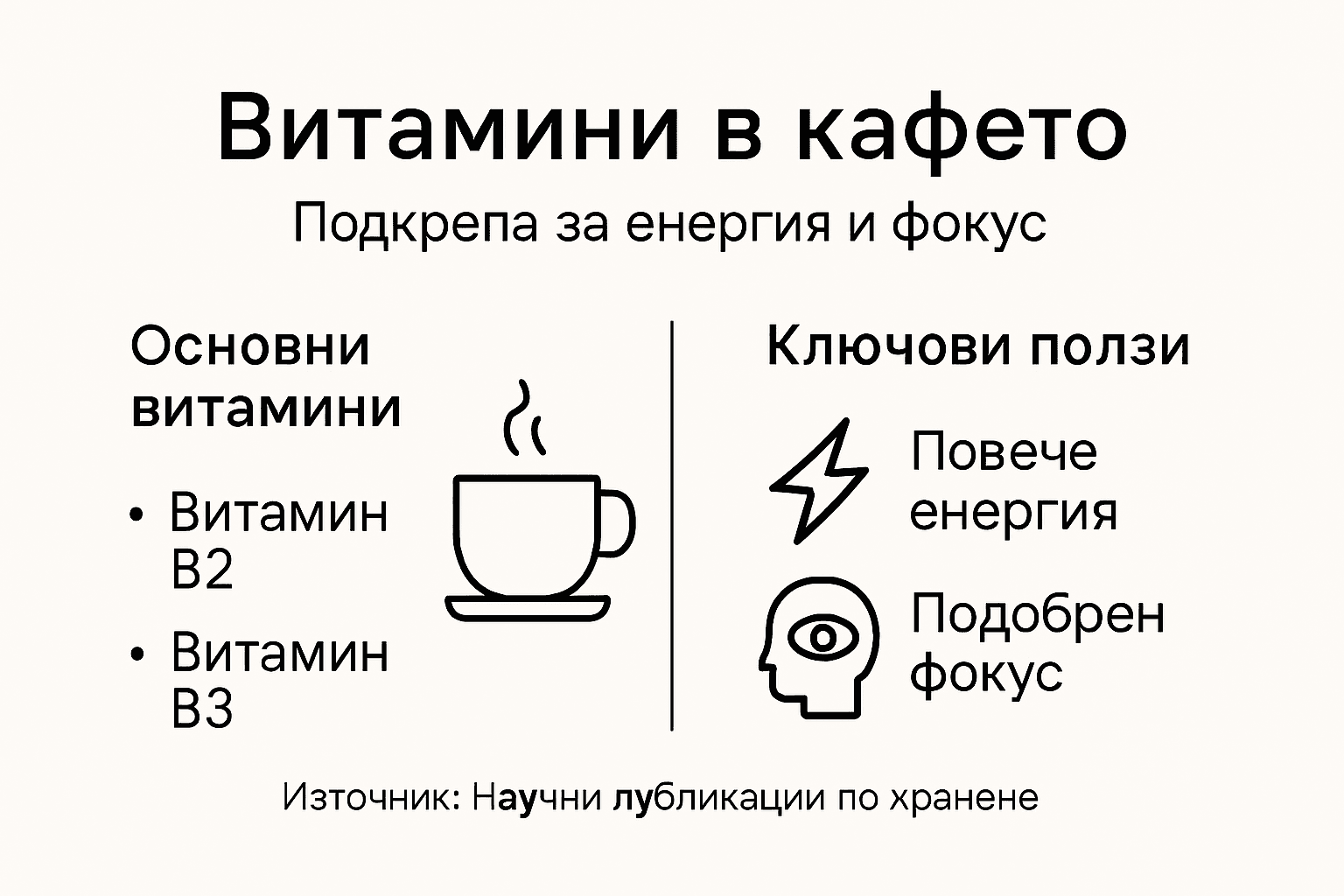 Инфографика: Какви витамини съдържа кафето и как влияе на организма ни
