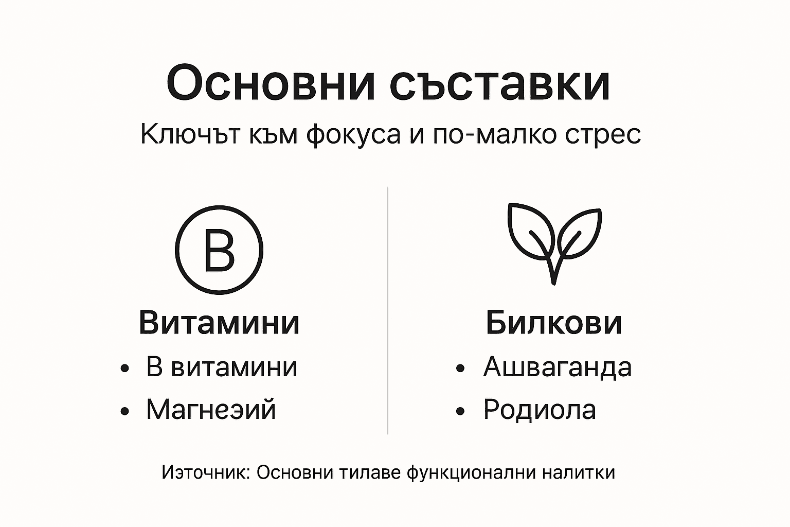 Инфографика, която представя основните съставки на функционалните напитки