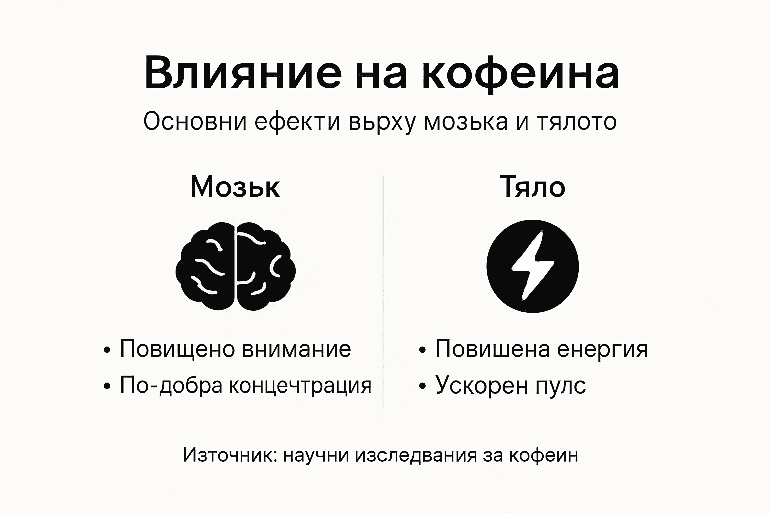 Инфографика: Как кофеинът въздейства на мозъка и организма ни