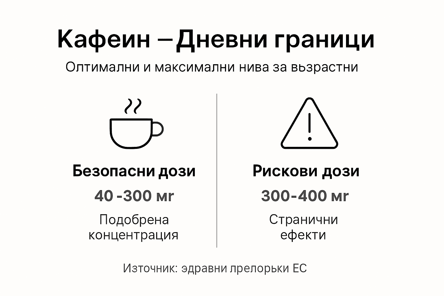 Инфографика: Препоръчителен дневен прием на кофеин