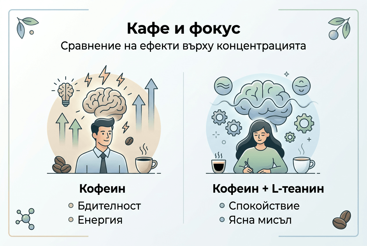 Инфографиката показва какви са различията в действието на кофеина върху организма.
