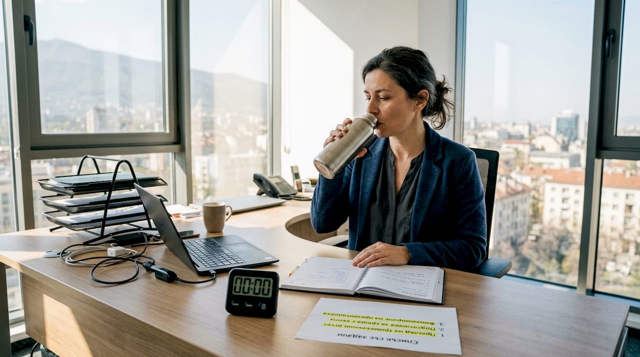 Жена организира деня си, като разпределя задачите си в определени времеви блокове.