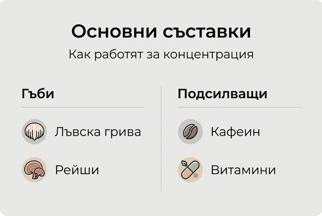 Визуално представяне на ключовите съставки в кафето с функционални ползи