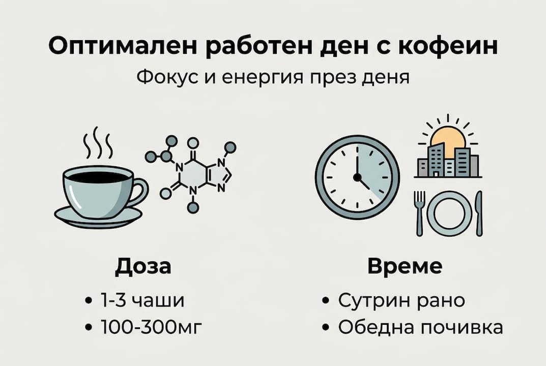 Графика за препоръчителното дневно количество кофеин и кога е най-добре да го приемаме