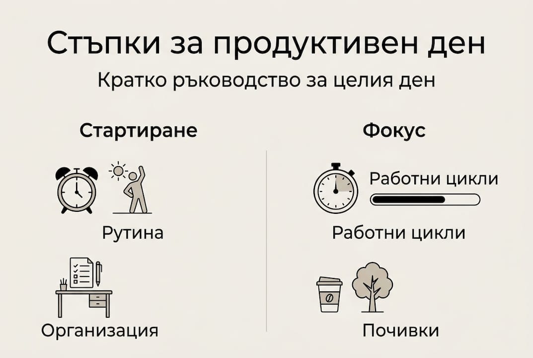 Инфографика с практични съвети за по-организиран и успешен ден