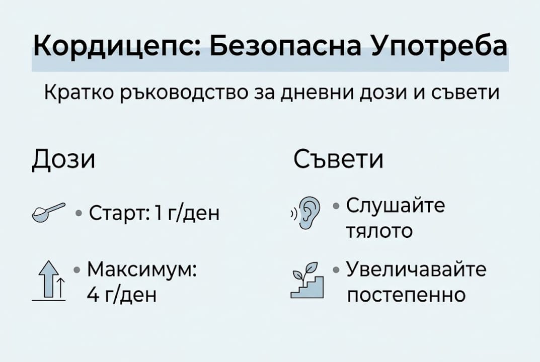 Визуално ръководство за правилен прием и безопасност при употреба на кордицепс